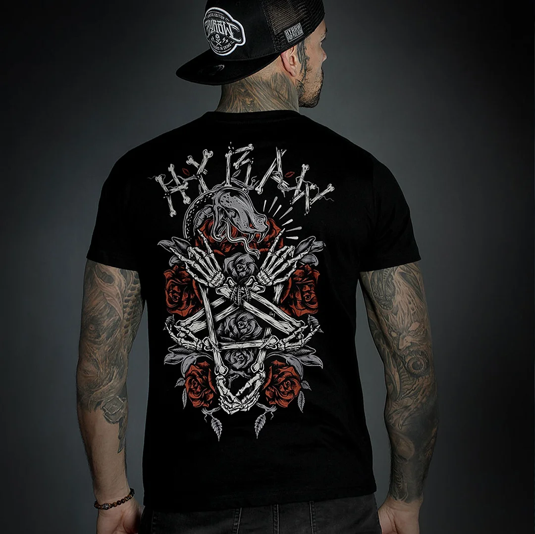 HYRAW Black Pentagram Letter Graphic Black Print T-shirt