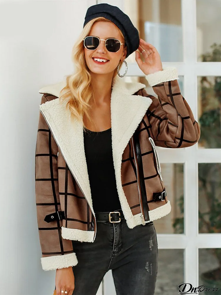 Fashion Women Faux Winter Jacket Turn-Down Casual Zipper Overcoat