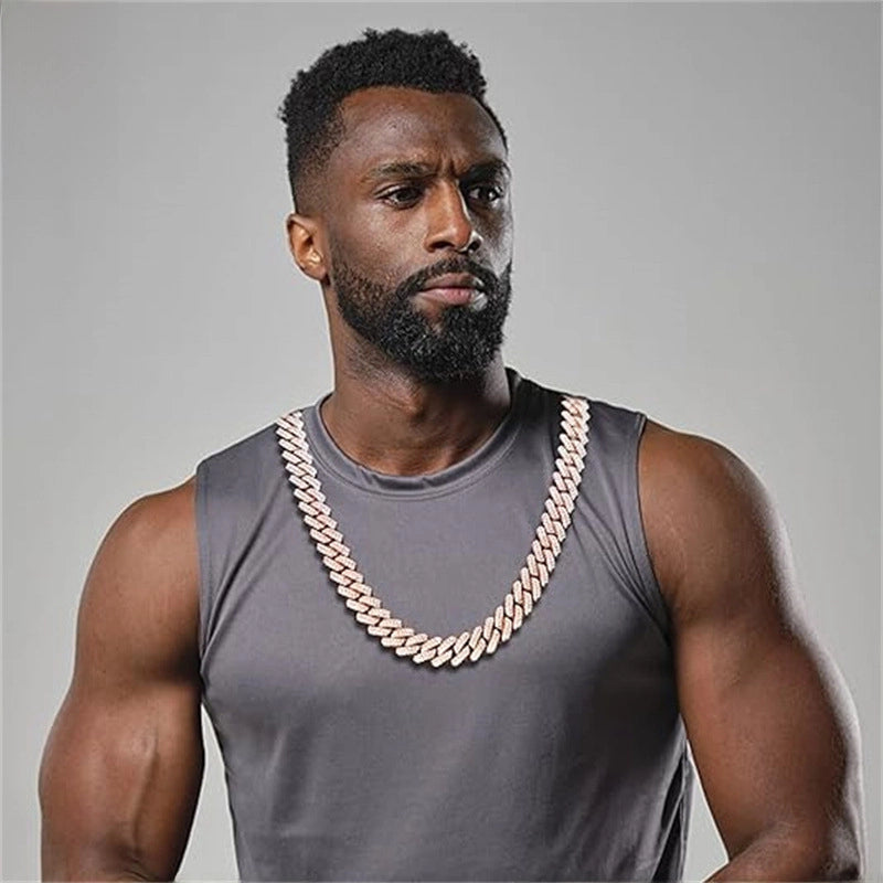 1 Men’s Cool Hipster Hip-hop Hip-hop Rap Accessories Full Of Diamond Large Gold Chain Cuban Chain Necklace