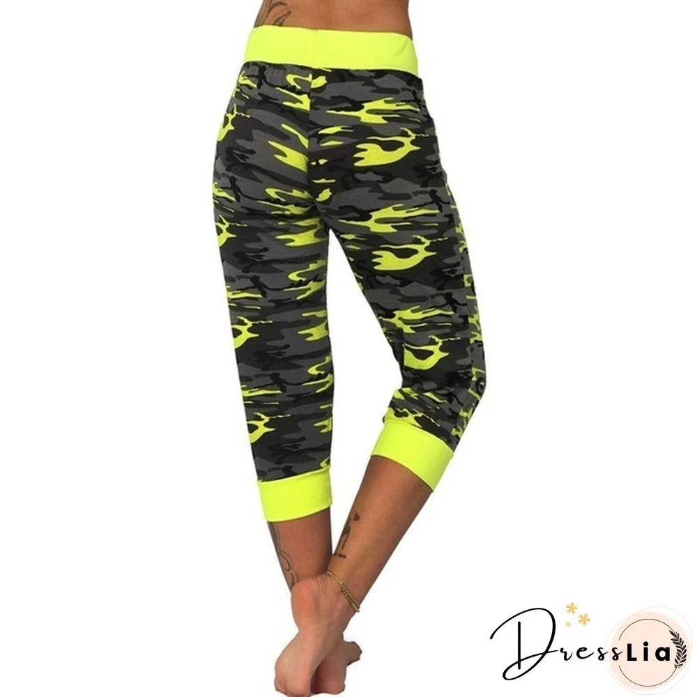 Womens 3/4 Lightweight Jogging Capri Pants Camouflage Sport Fitness Pants Trousers