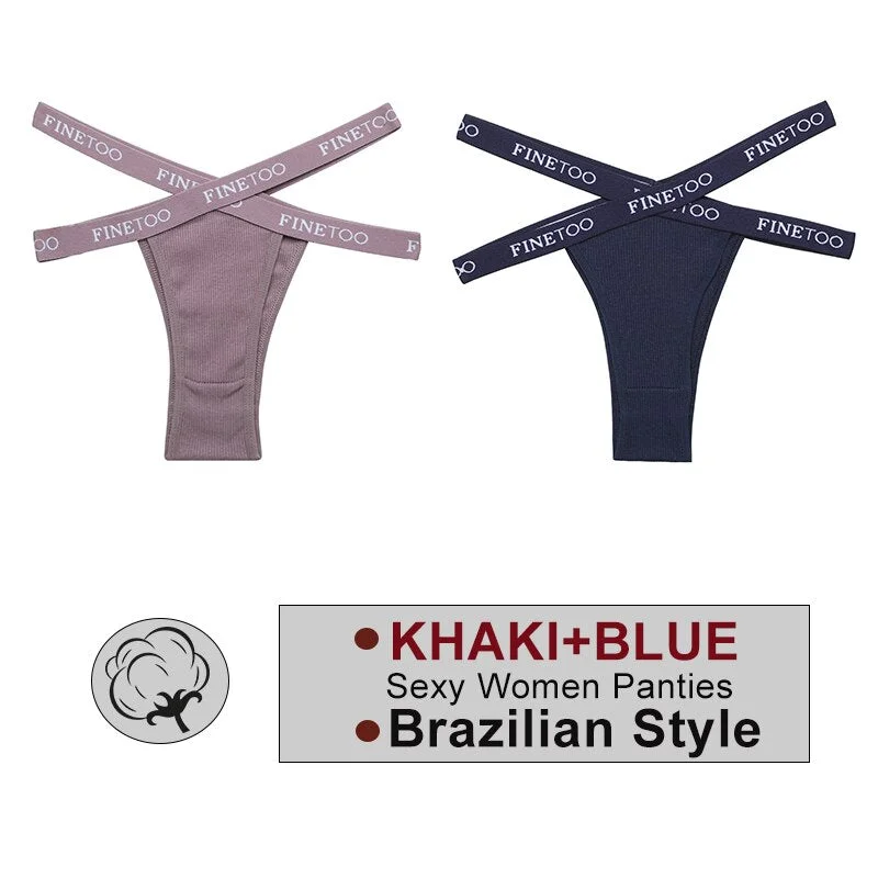FINETOO 2PCS/Set Women's Cotton Letter Panties Hollow Out Brazilian Pantys Fashion Thong Femme Cross Strap Sexy Woman Underwear