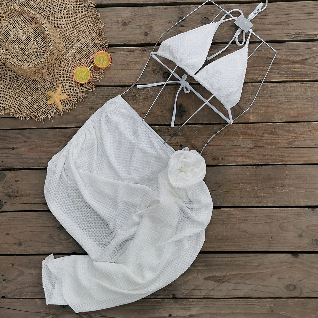 Uveng Solid Color Strap Sexy Three-Point Bikini Three-Piece Set Split Swimsuit Woman 2025 New Bikini