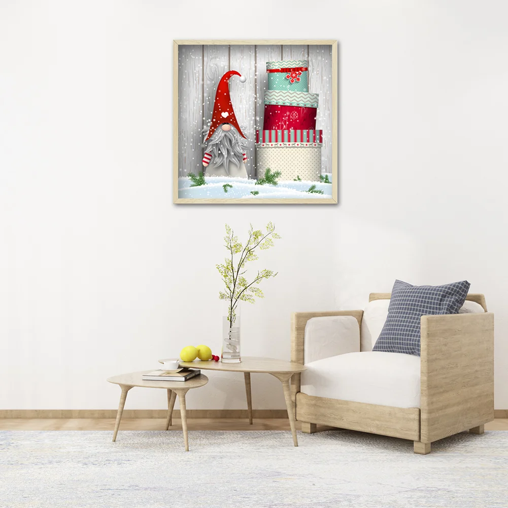 Full Round Diamond Painting 30*30cm - Christmas Gnome With Cake