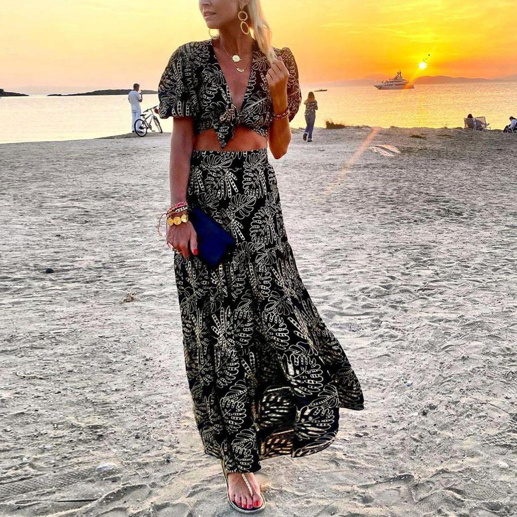 Romantic Print Two Piece Dress-vocosishoes