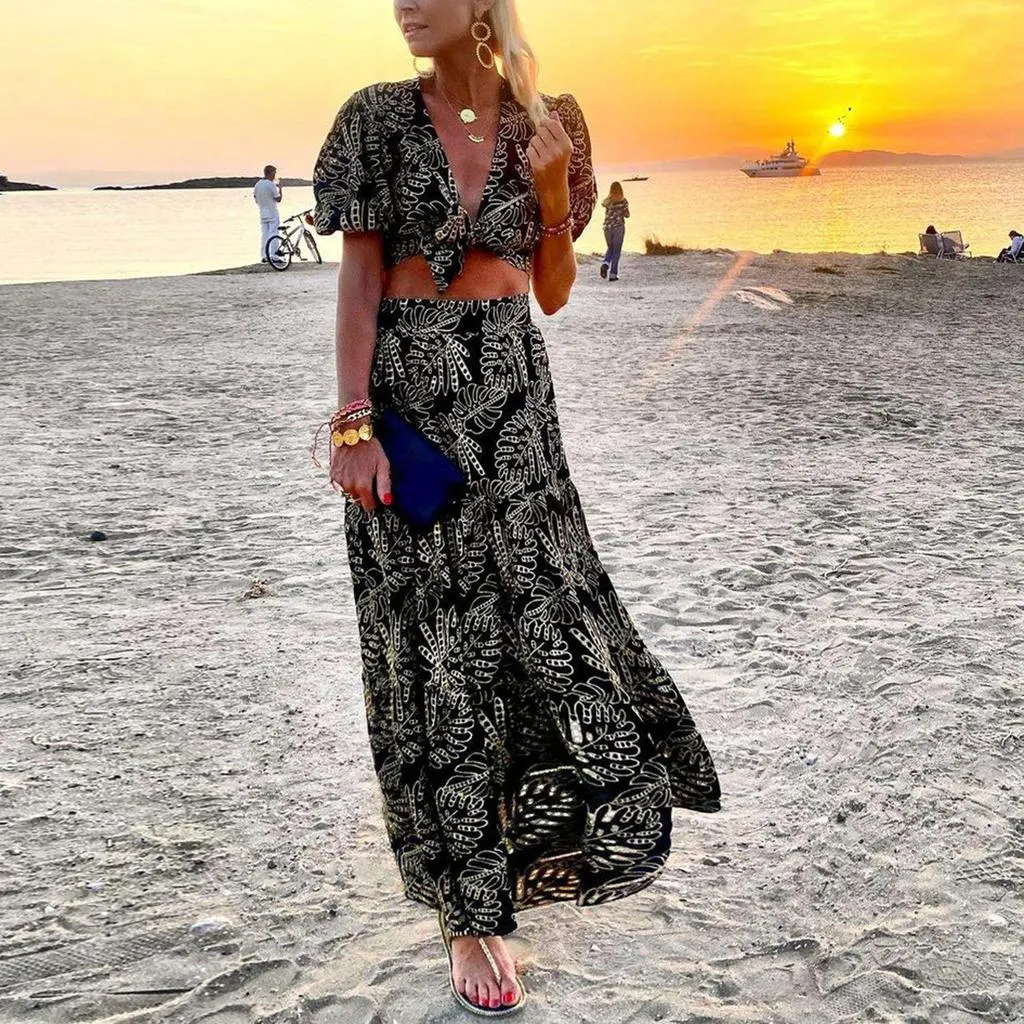 Romantic Print Two Piece Dress-vocosishoes