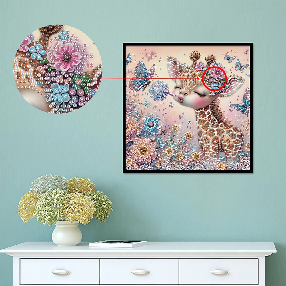 Diamond Painting - Partial Special Shaped Drill - Cute Flower Giraffe(Canvas|30*30cm)