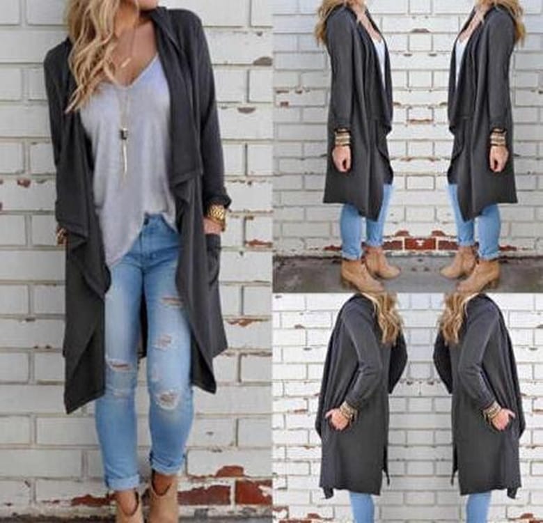 Solid Color Plus Size Women’s Long Sleeved Cardigan