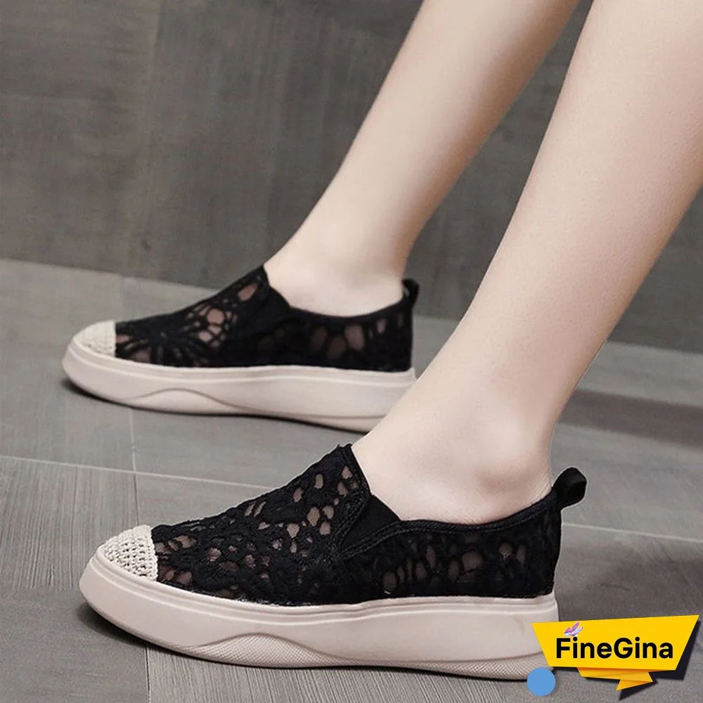 Women Floral Embroidery Breathable Sheer Mesh Sneakers Shoes