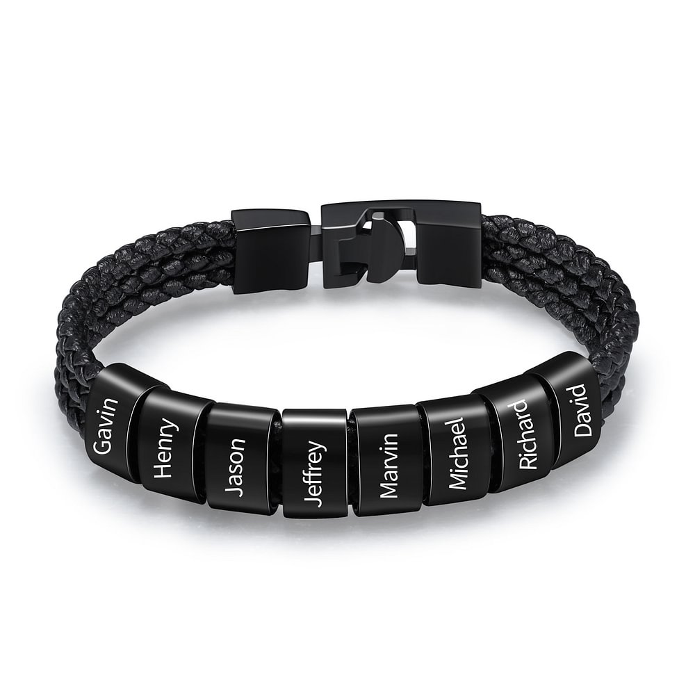 Herren Gravur 8 Namen Perlen Dreifach Geflochtenes Leder Armband n8 Kettenmachen