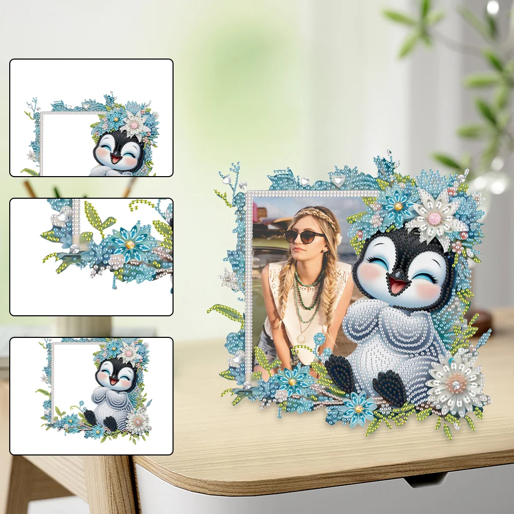 5D DIY Flower Penguin Acrylic Special Shape Diamond Painting Picture Frame