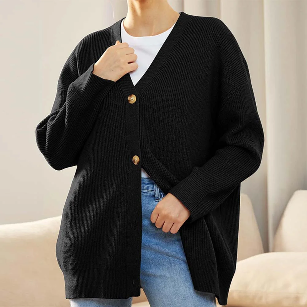 Smiledeer New V-neck solid color cardigan sweater