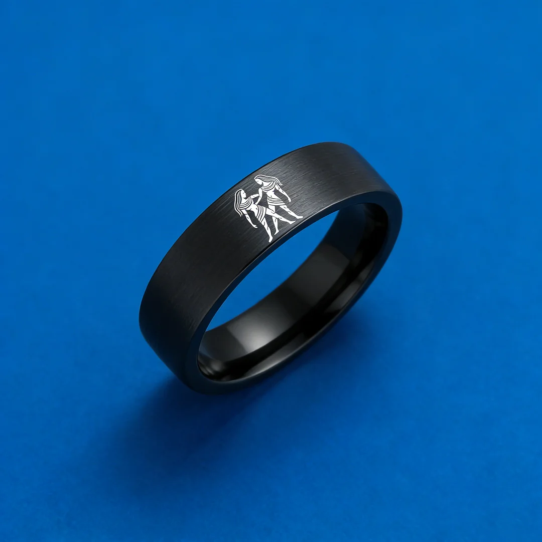 Mens Womens Flat Gemini Tungsten Carbide Ring Black Couple Wedding Bands Top Comfort Fit 4MM 6MM 8MM