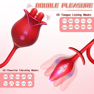 3-in-1 Rose Tongue Licking Vibrator with Clitoral and Nipple Stimulating Egg