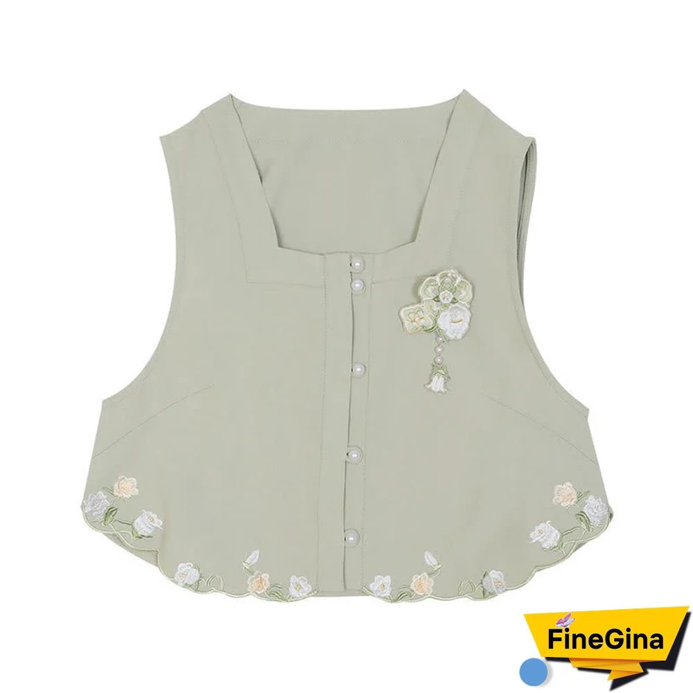 Vintage Embroidery Vest Chiffon T-Shirt Pleated Skirt
