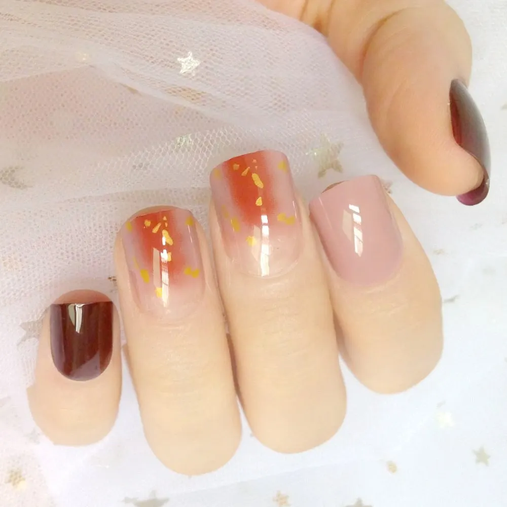 24Pcs Gradient Gray Artificial Fake Nails Marble Patterns Short False Nails With Design Full Cover Finger Tip Manicure Tool-Nail Inspo