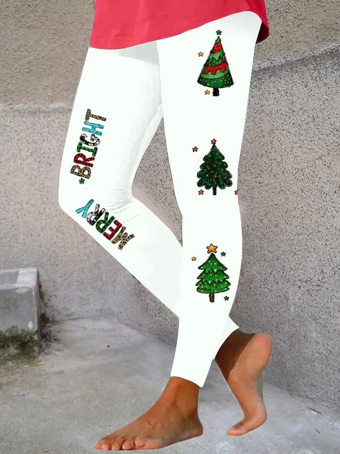 Women's Merry Bright Christmas Tree Print Leggings