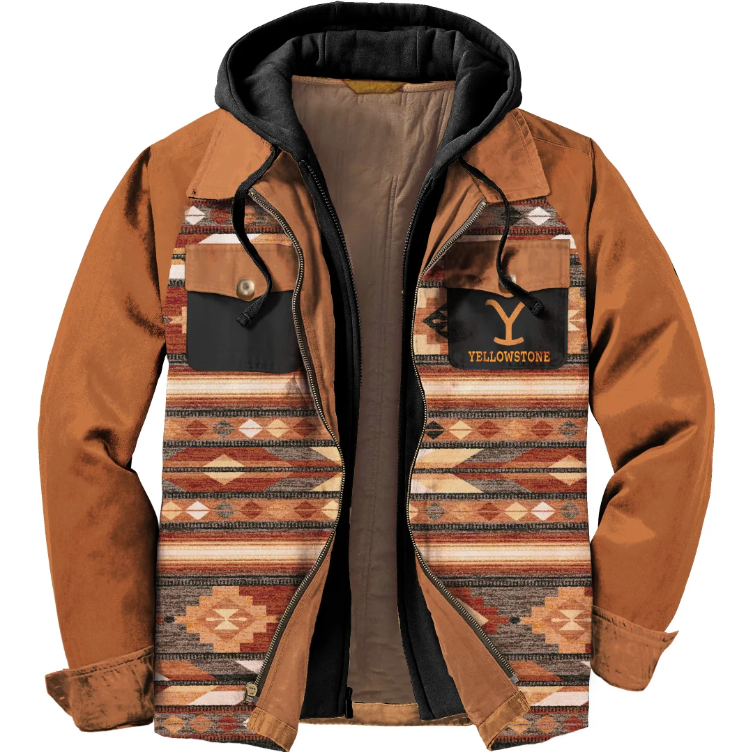 Men's Unisex Yellowstone Western Print Cowboy Hooded Jacket-barclient