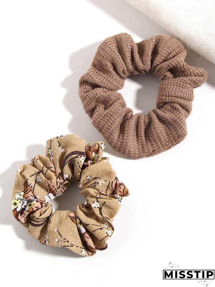 2pcs Flower Print Scrunchie