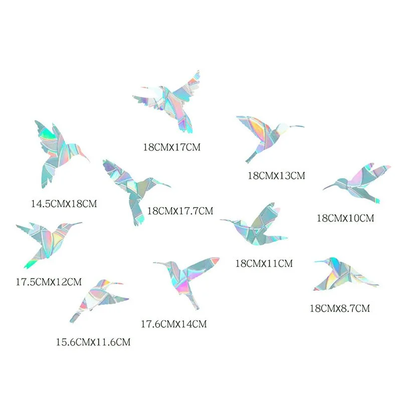 9pcs Electrostatic Glass Stickers Cat Hummingbird Trumpet Rainbow Prism PVC Glue-free Window Film Removable Glass Window Grilles