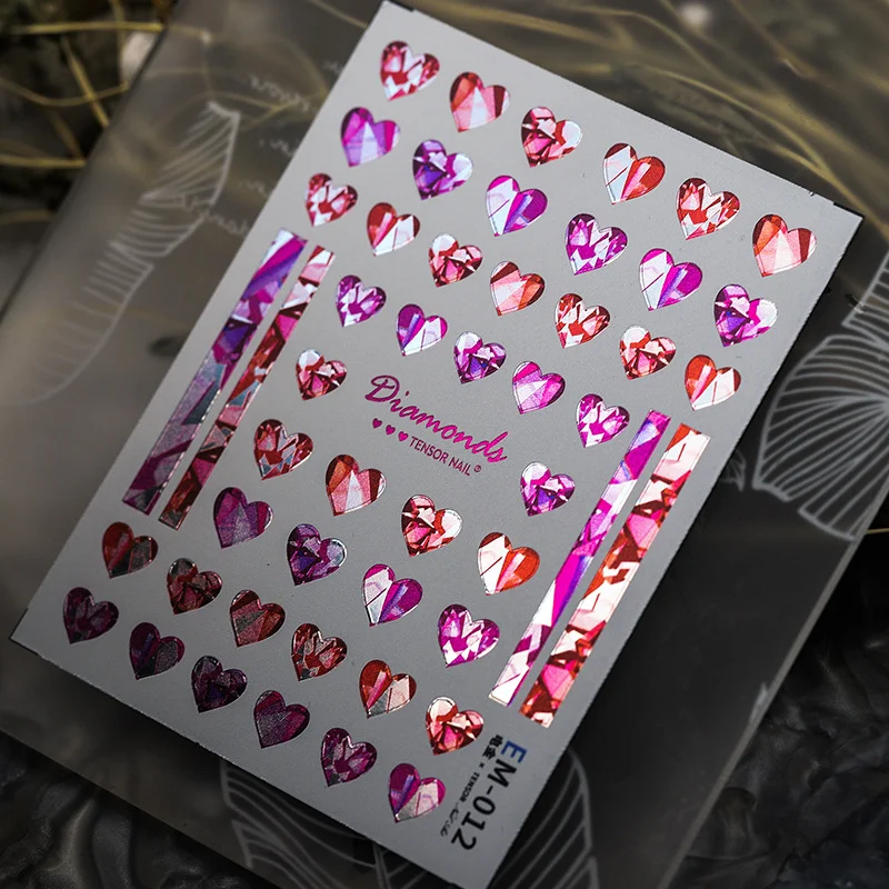 Churchf Nail Art Stickers Adhesive Sliders Pink Blue Heart DIY Line Nail Transfer Decals Foils Wraps Decorations Z0635-Nail Inspo