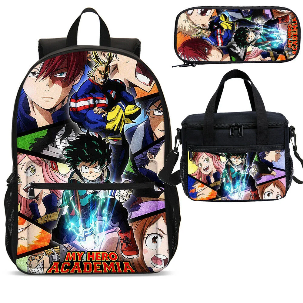 Buzzdaisy My Hero Academia Large Student School Backpack Lunch Bags Shoulder Bag Pencil-case 4PCS