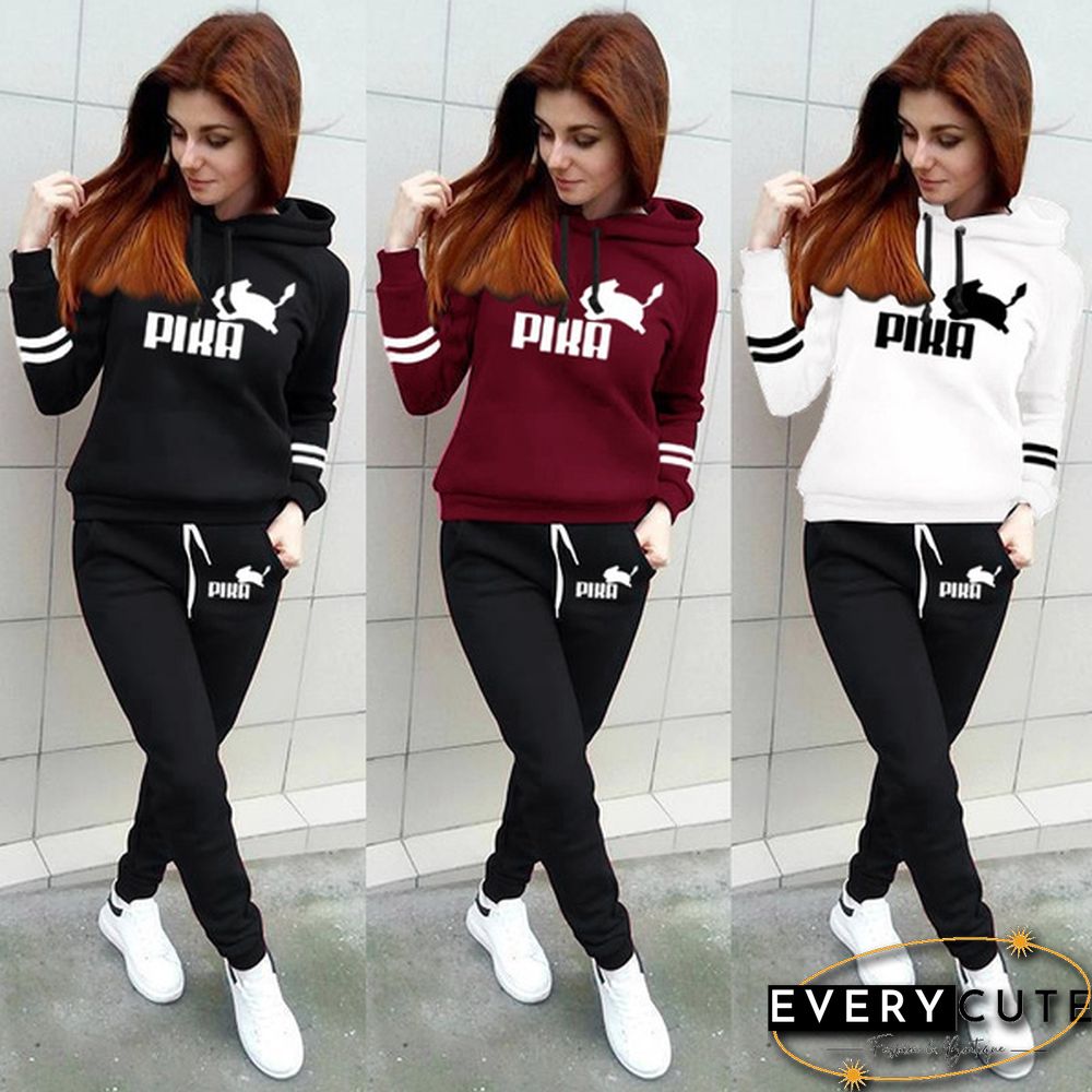 Women Printed Hoodies + Pants Set Casual Hoodie Tracksuits Knitted Two-piece Casual Sports Suit