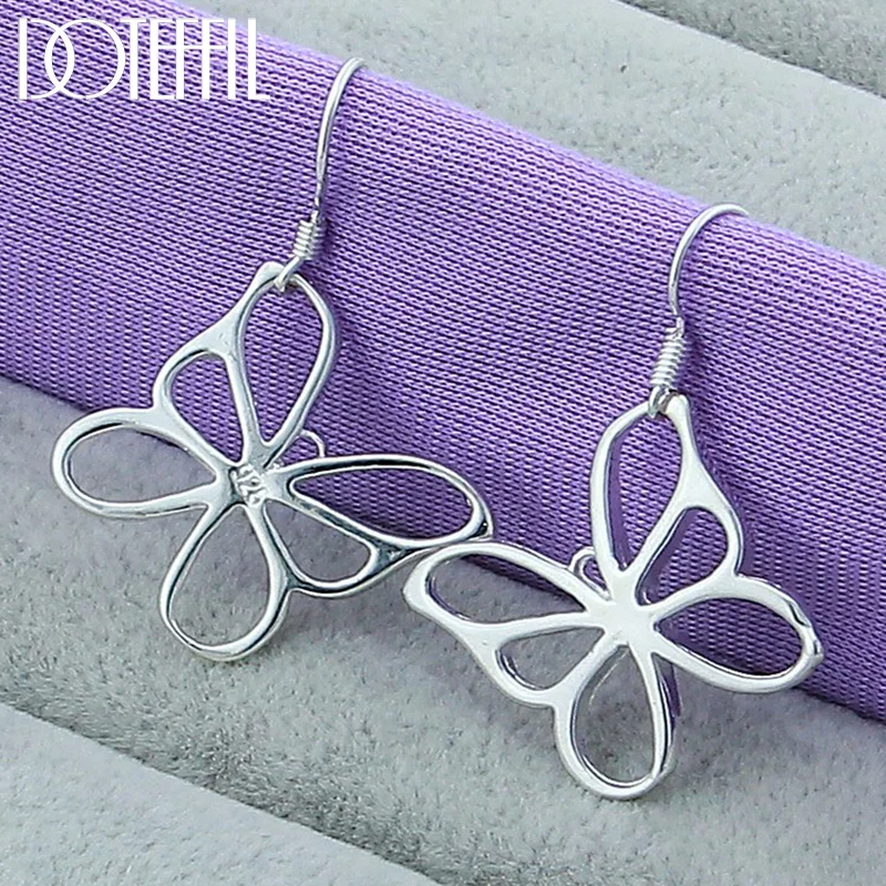 DOTEFFIL 925 Sterling Silver Hollow Butterfly Drop Earrings For Woman Jewelry