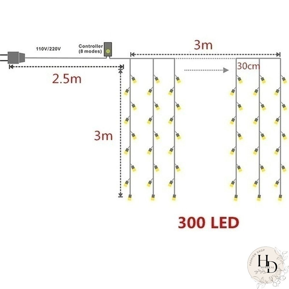 3Mx3M 300 LED Curtain Light Romantic Christmas Wedding Outdoor Decoration Curtain String Light