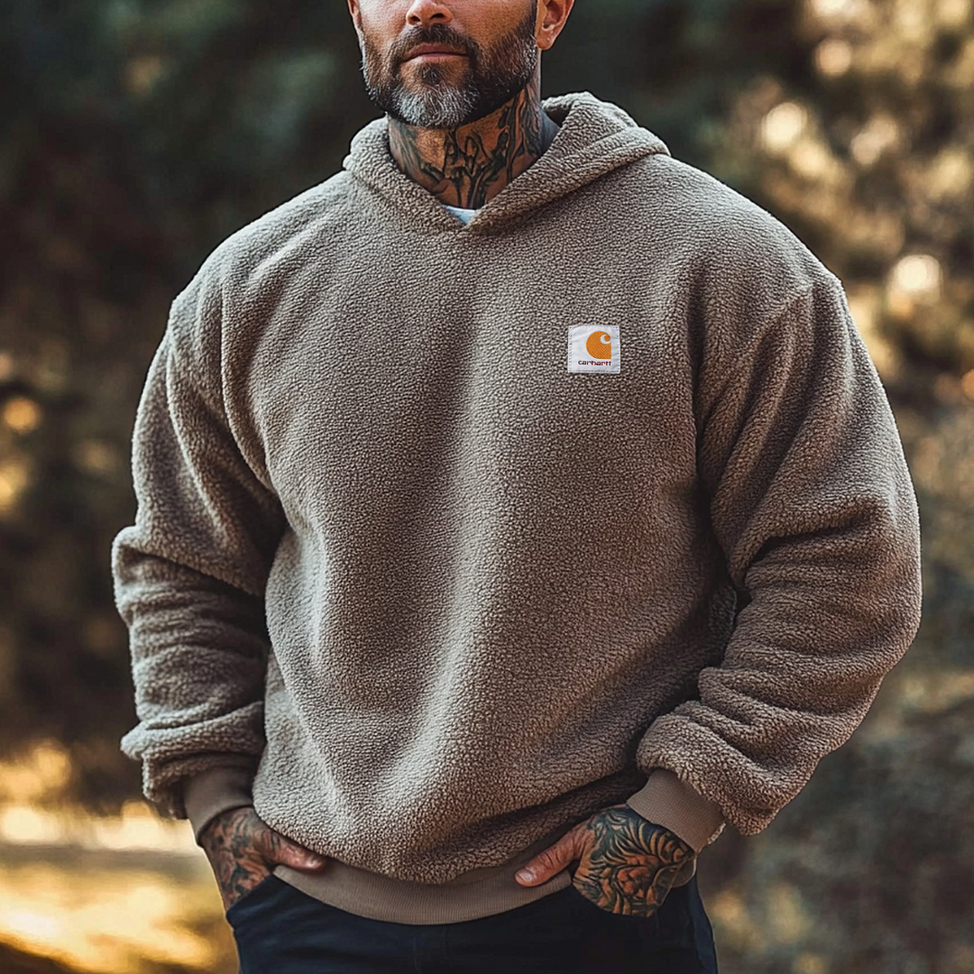 Men's Vintage Solid-colored Teddy Fleece Hoodie