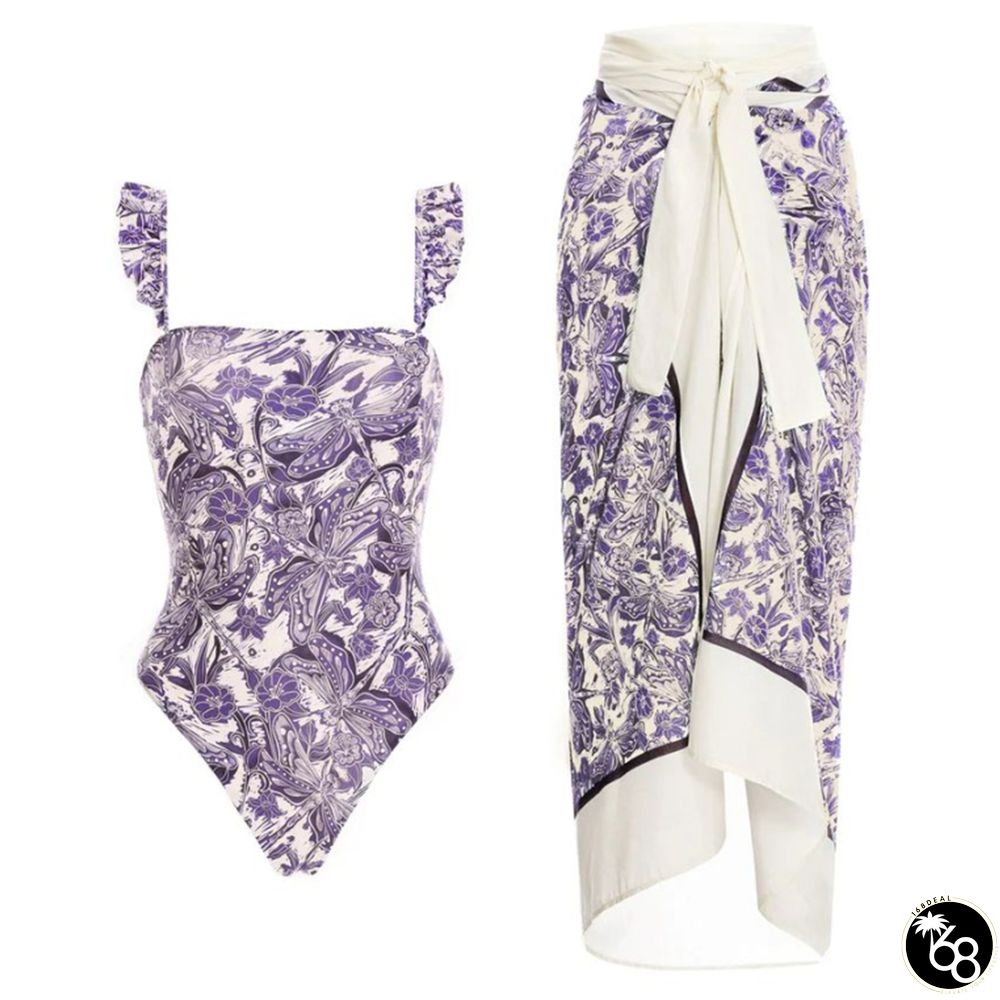 Vintage V-Neck Printed Swimsuit Set -Multiple options | 168DEAL