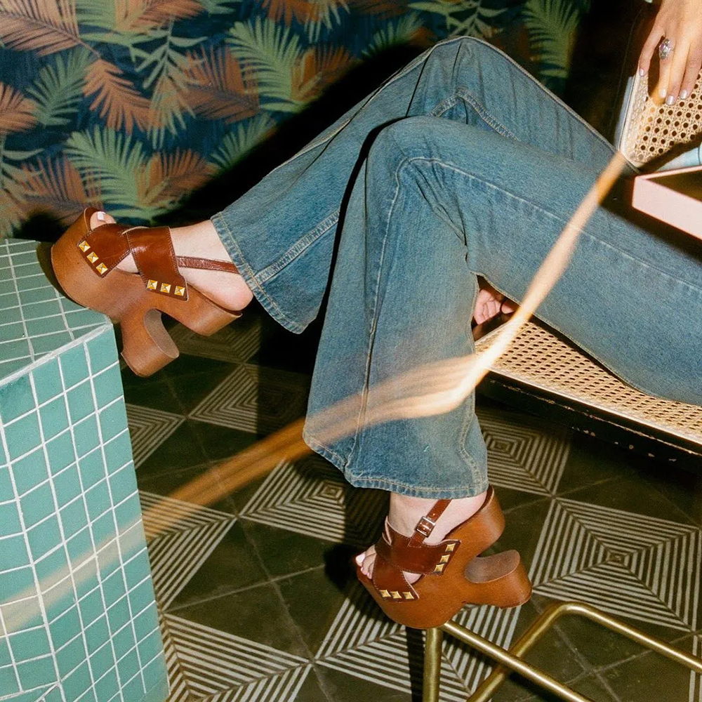 Brown Platform Block Heel Super Heels Open Toe Sandals