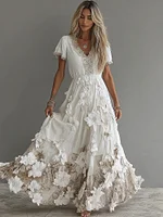 Women's Vintage Boho Floral Art  Short-sleeved Maxi Dress