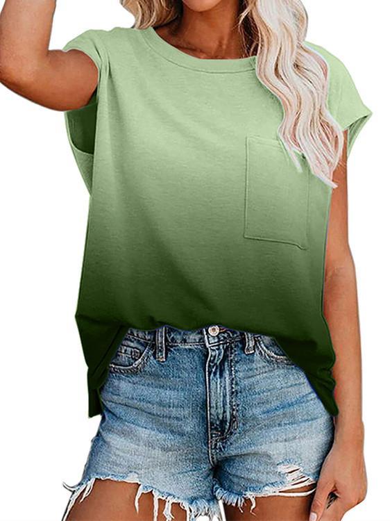 Women Short Sleeve Scoop Neck Gradient Top