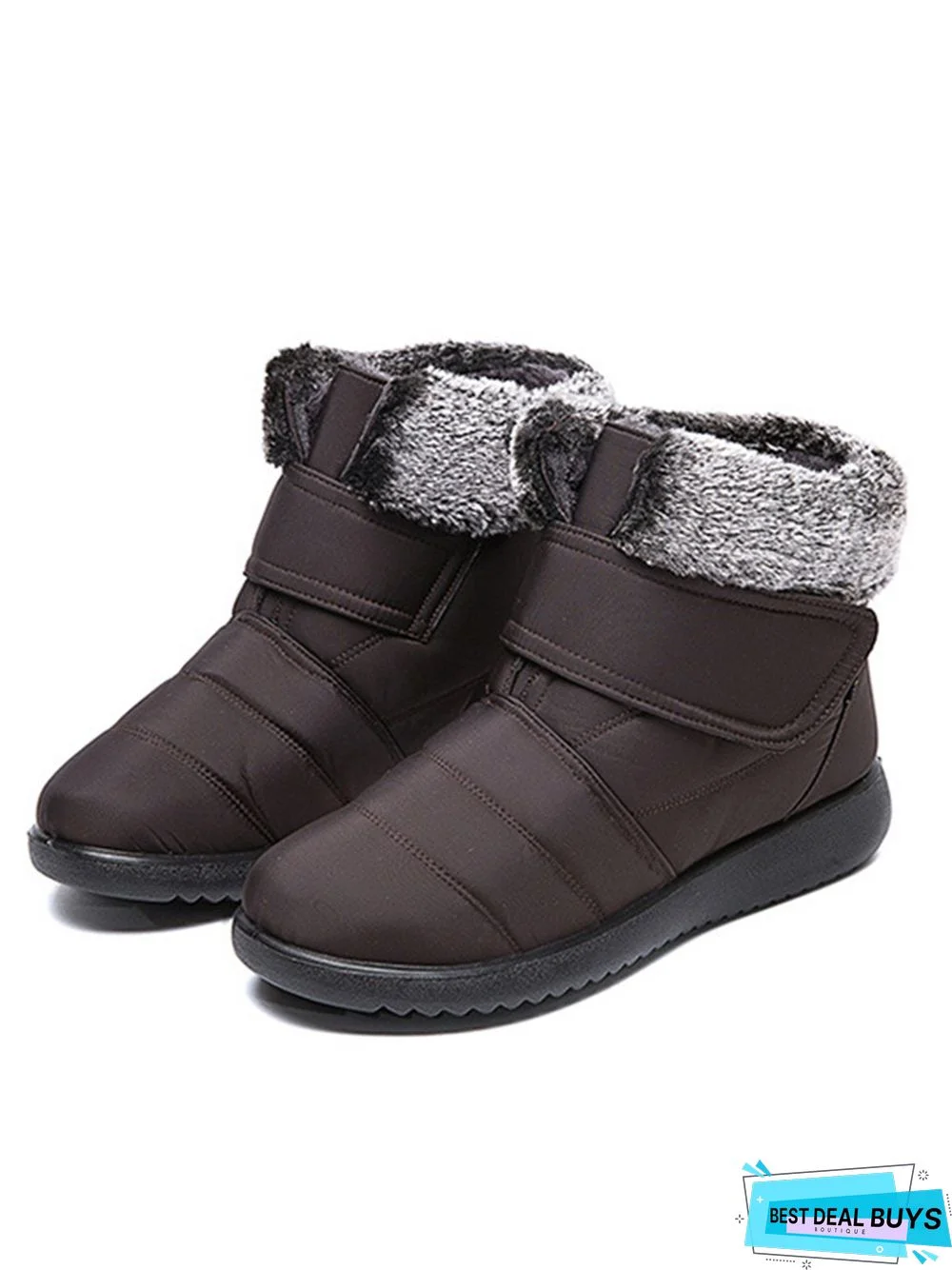 Faux Fur Cuff Snow Boots with Hook and Loop