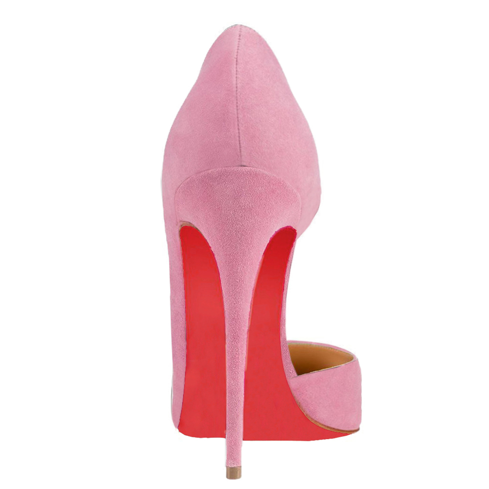 120mm Women's Classic Closed Pointed Toe Bridal Wedding Party Pumps Pink Suede-vocosishoes
