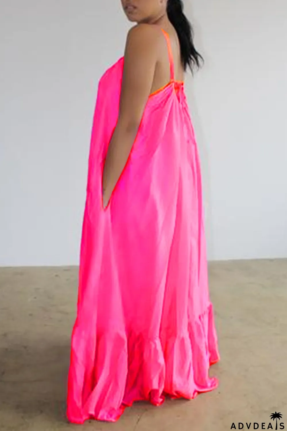 Dark Gray Sexy Casual Solid Backless Spaghetti Strap Loose Sling Dress