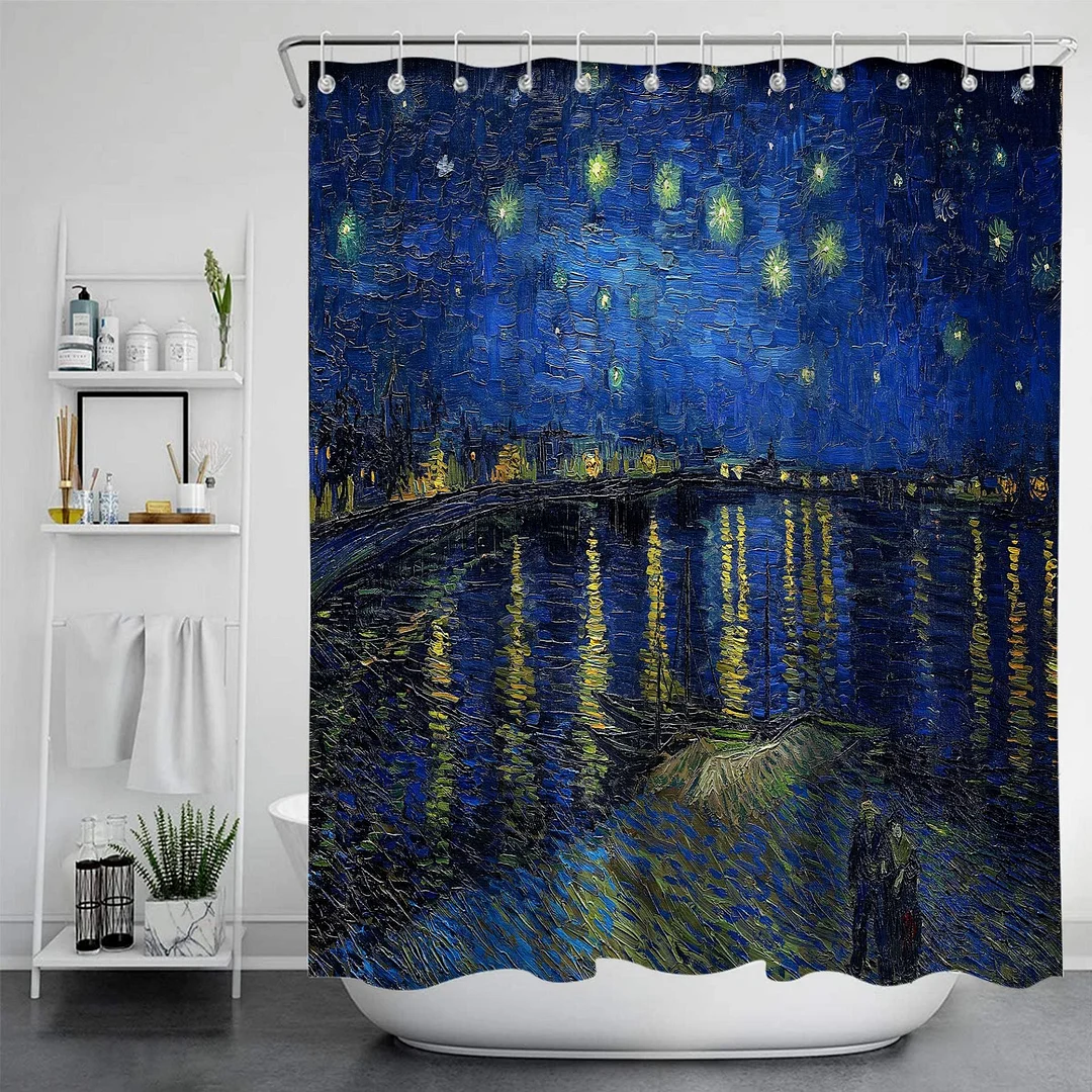 Van Gogh Art Painting Shower Curtains Bathroom 3D Print Waterproof Fabric With Hook Geometric Pattern Decorative Bathtub Curtain