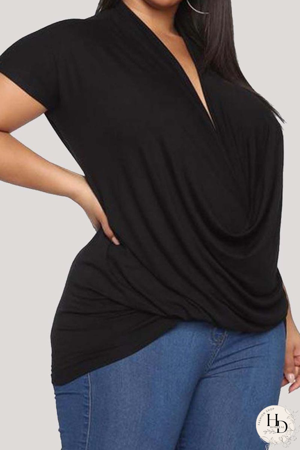 Red Fashion Casual Solid Basic V Neck Plus Size Tops
