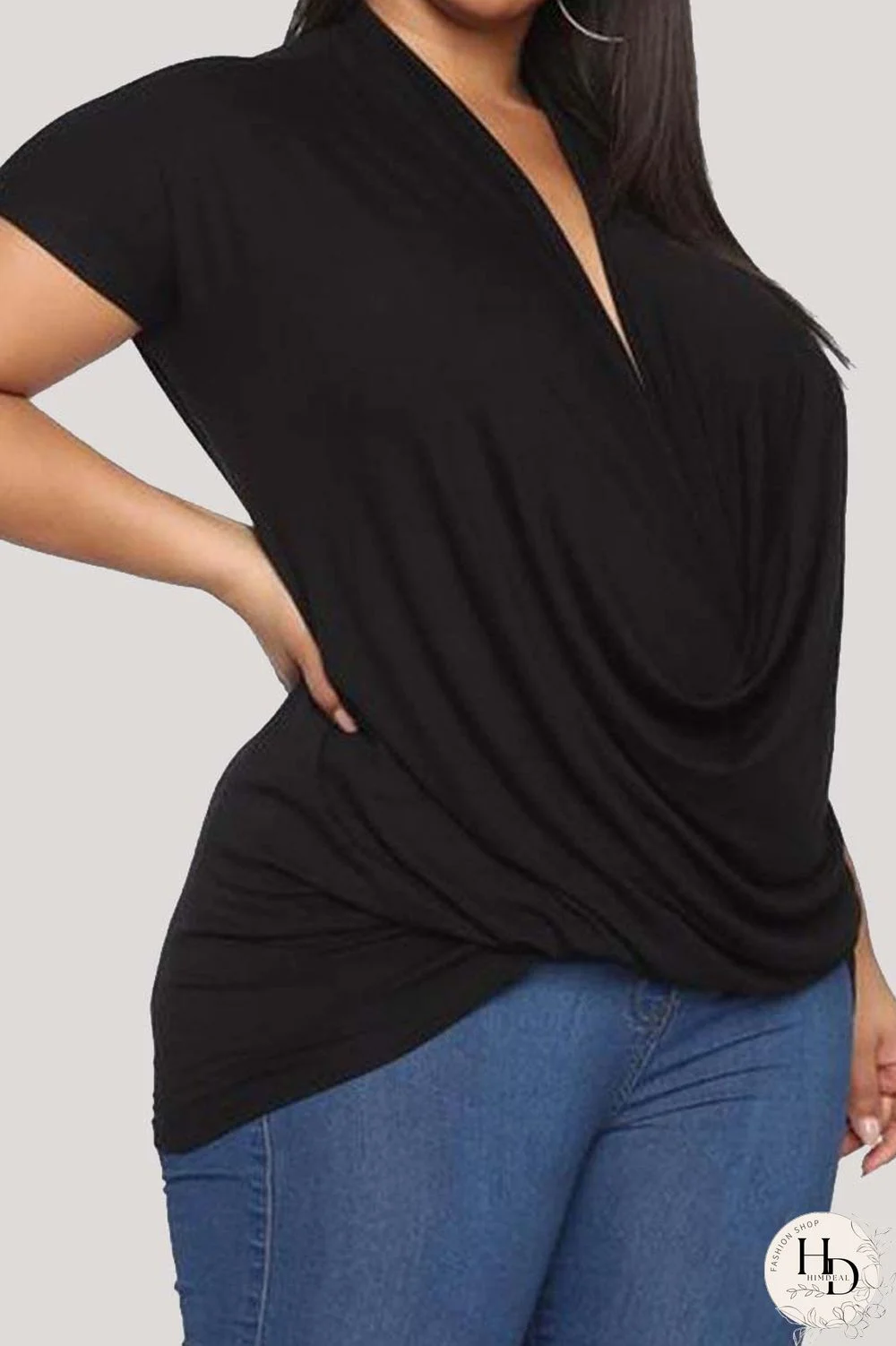 Red Fashion Casual Solid Basic V Neck Plus Size Tops