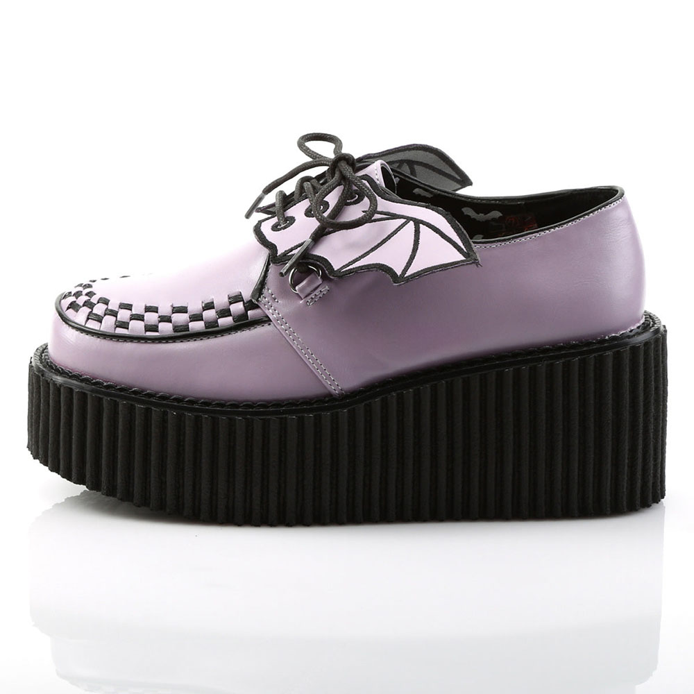 Purple Round Toe Wedge Heel Cut-Out Lace-Up Bat Wing Platform Pumps Nicepairs
