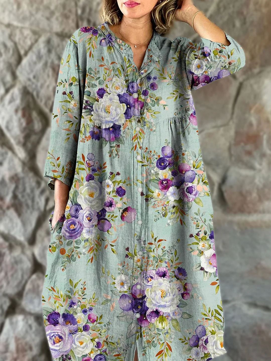 Women's Vintage Floral Art Print Casual Flowy Dress