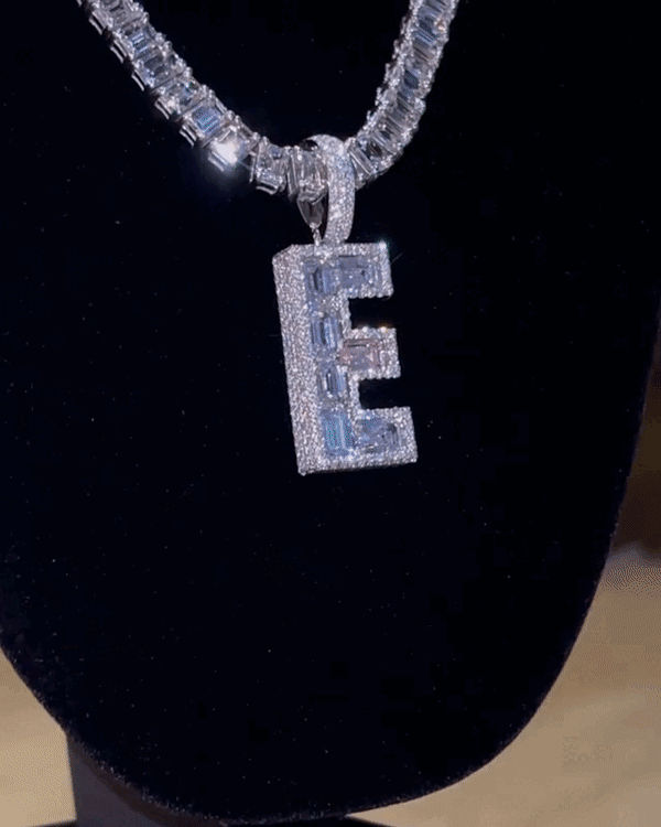 Custom Wordle Iced Out Choker 7mm Baguette Chain Letter Diamond Pendant Necklace Jewelry-VESSFUL