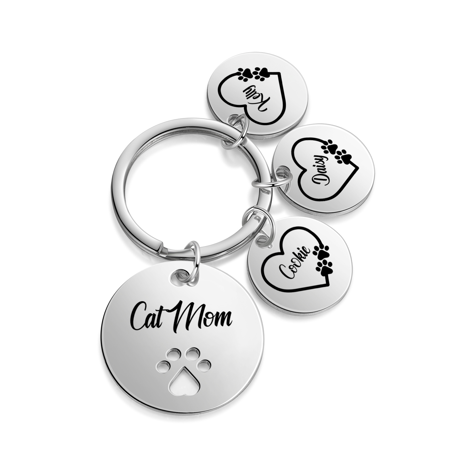 Personalised 3 Names & 1 Text Keychain Cat Paw Circle Charm Keychain Gift for Mother/Grandma-Jessemade AU