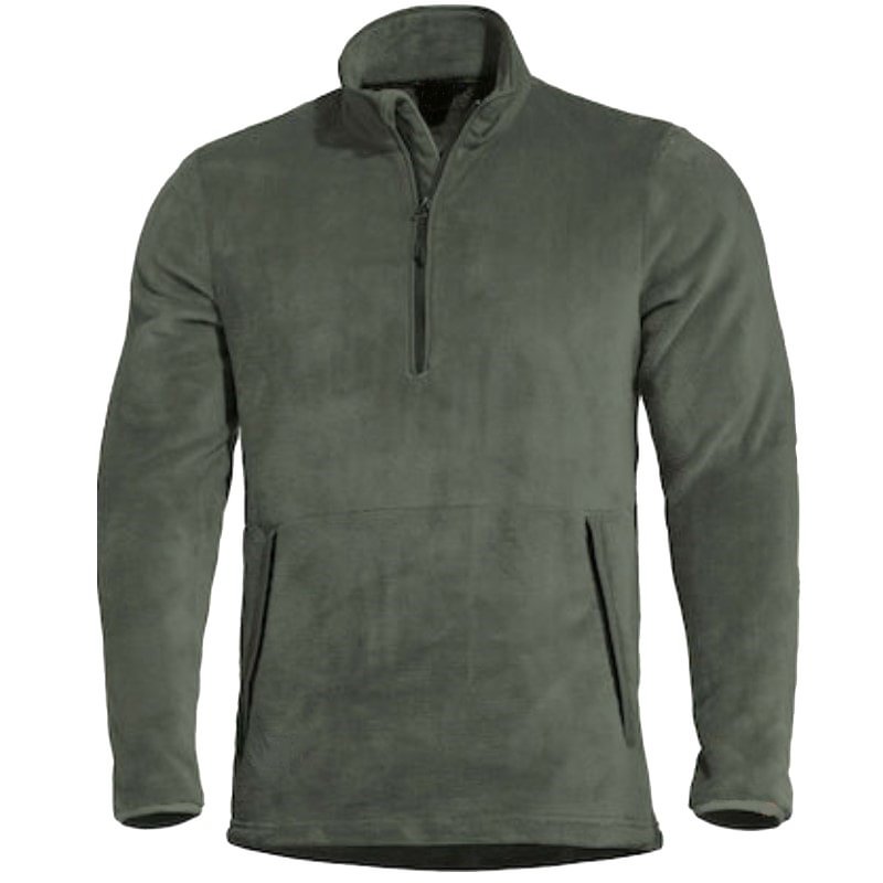Men's Half-open Collar Zipper Solid Color Fleece