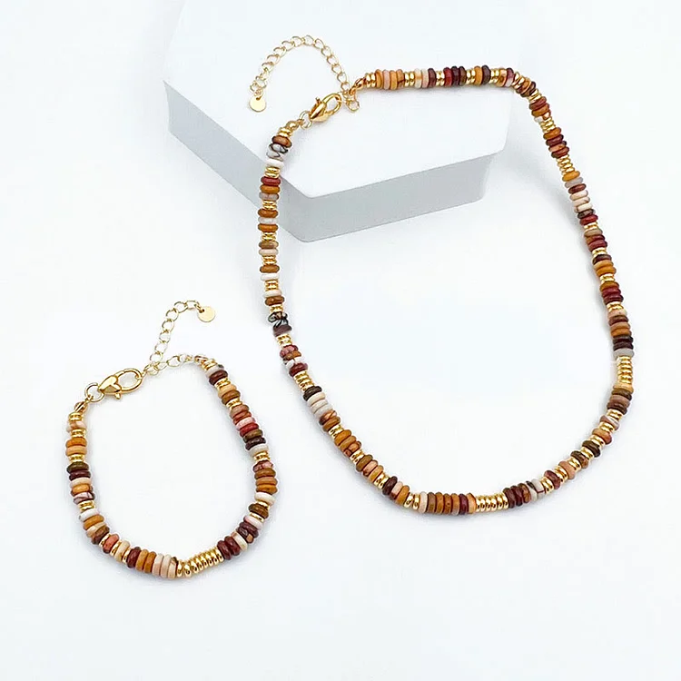 Olivenorma Sunset Frisbee Beaded Natural Agate Clavicle Necklace