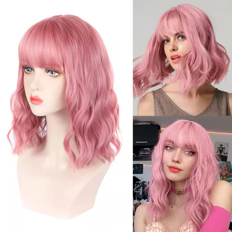 Hot Pink Short Natural Wave Wigs