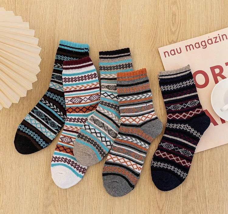 (5 PAIRS)Vanccy National Style Breathable Socks QueenFunky