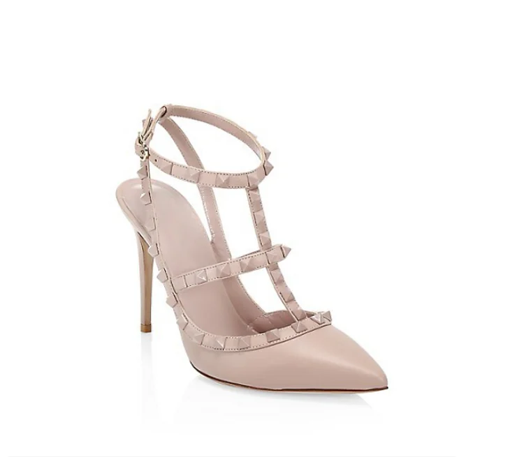 Blush Studded Closed Toe Heels Vdcoo