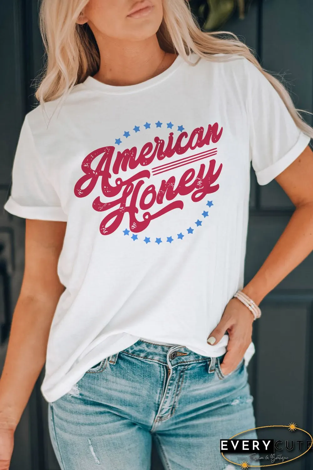 White American Honey Stars Print Short Sleeve Graphic Tee