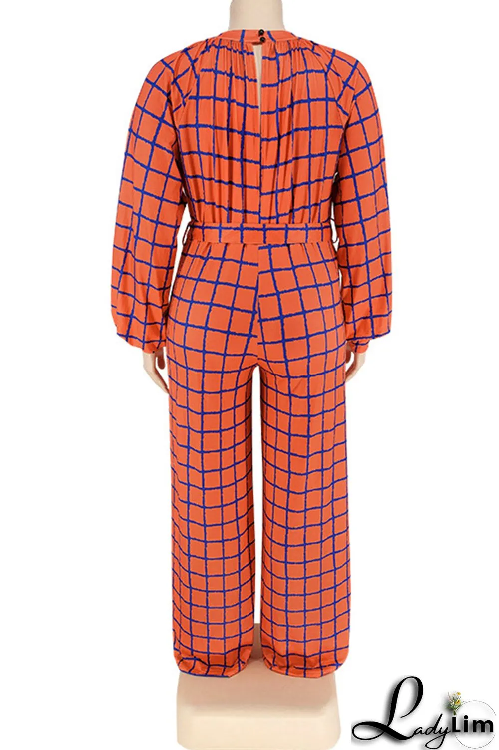 Tangerine Casual Plaid Print Patchwork O Neck Straight Jumpsuits